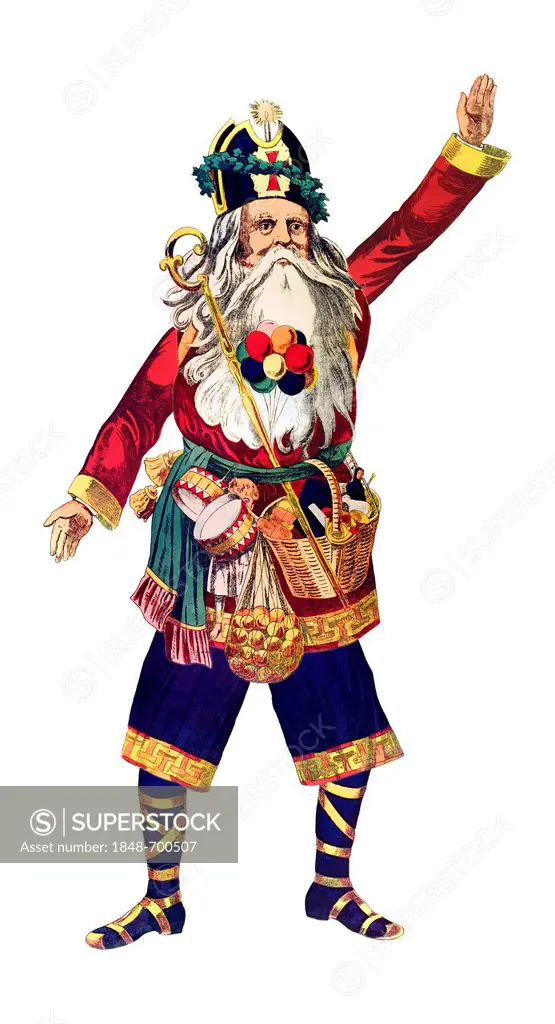 Waving Santa Claus, historical illustration