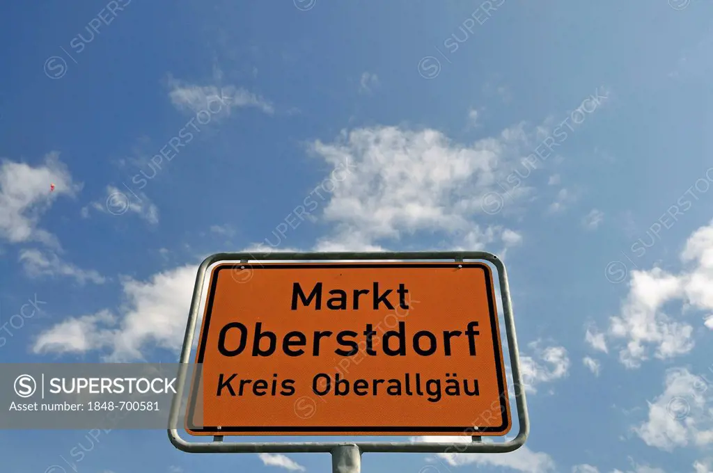Place-name sign, Markt Oberstdorf, Oberallgaeu district, Bavaria, Germany, Europe, PublicGround