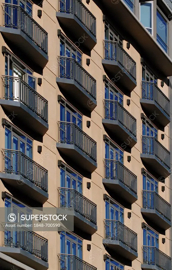 Facade with balconies, modern architecture, Melbourne, Victoria, Australia