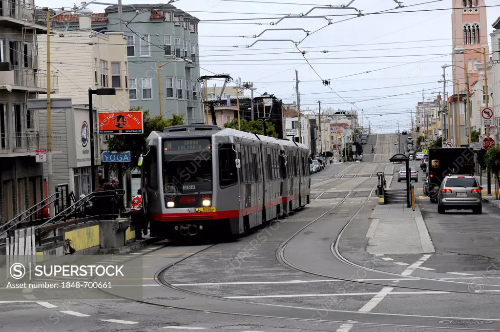 Modern tram, Fisherman's Wharf, San Francisco, California, USA, North America