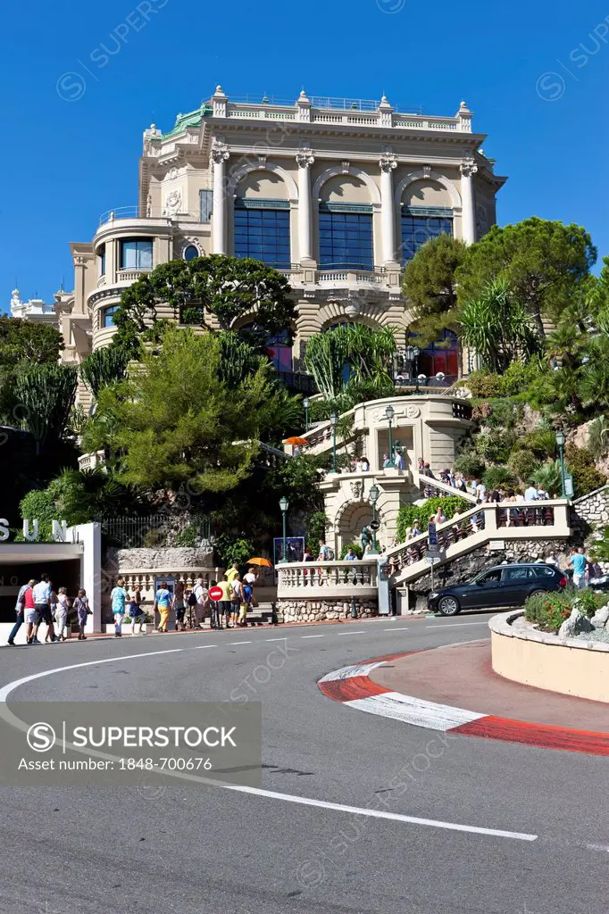 Monte Carlo Casino, hairpin curve of the Formula 1 circuit, Monte Carlo, Principality of Monaco, Europe, PublicGround
