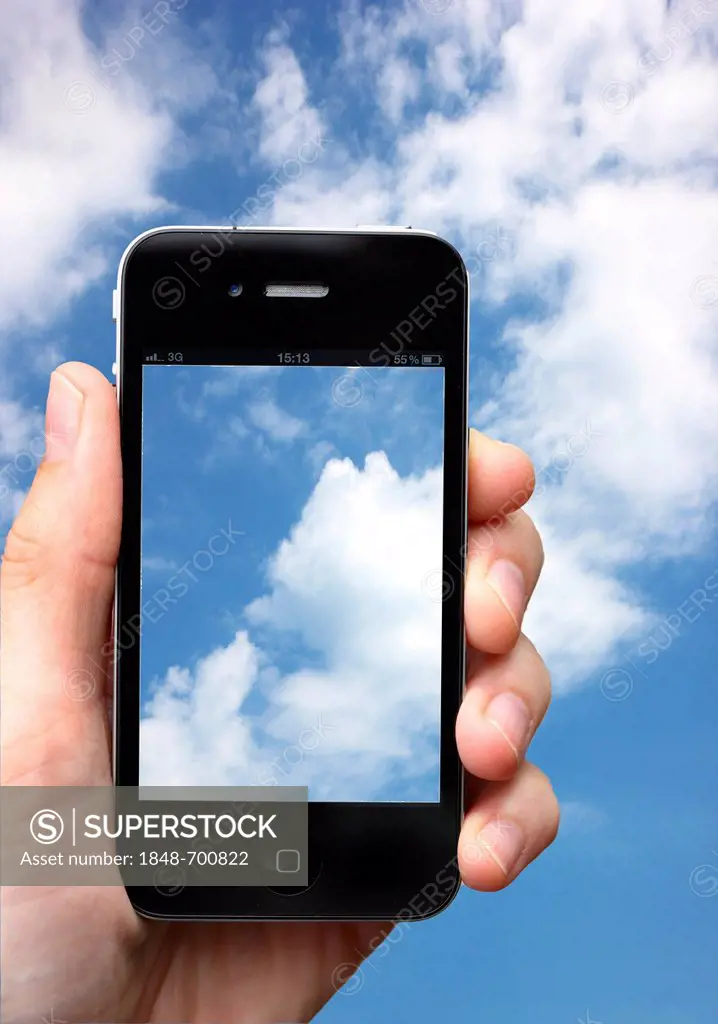 IPhone, clouds, sky, symbolic image for cloud computing, cloud
