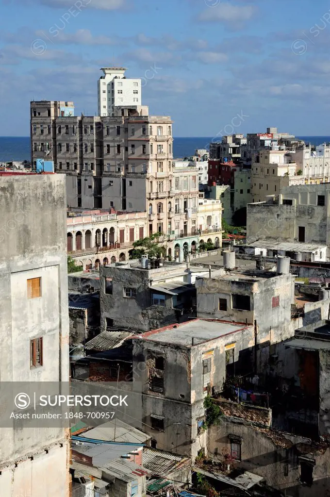 View over the rooftops of the city centre of Havana, Centro Habana, Cuba, Greater Antilles, Gulf of Mexico, Caribbean, Central America, America