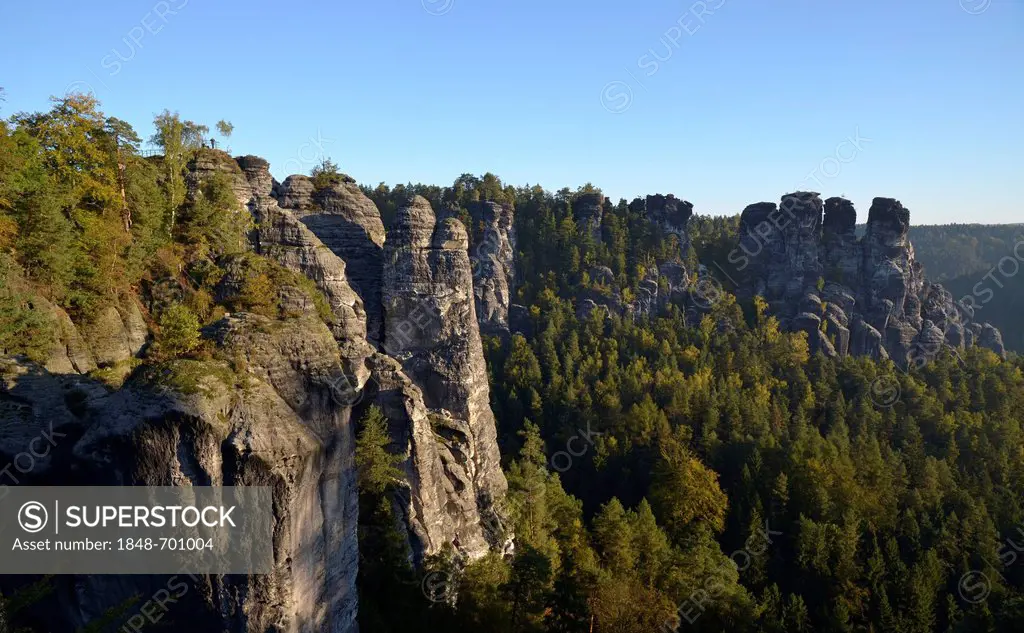 View from the Bastei rock formation, Saxon Switzerland, Saxony, Germany, Europe