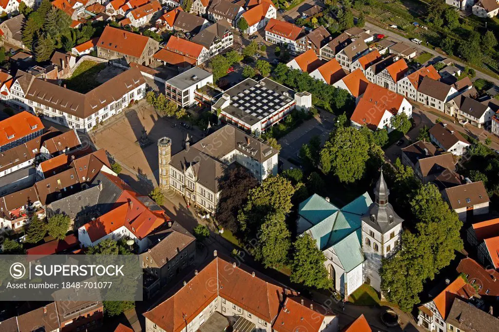 Aerial view, town hall, Horn-Bad Meinberg, Ostwestfalen-Lippe, eastern Westphalia, North Rhine-Westphalia, Germany, Europe