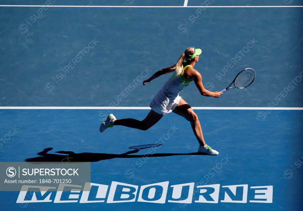 Maria Sharapova, RUS, and her shadow with the Melbourne logo, Australian Open 2012, ITF Grand Slam Tennis Tournament, Melbourne Park, Melbourne, Victo...