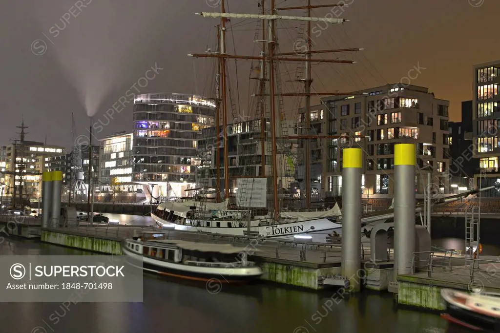 JR Tolkien schooner, sailing ship in the Traditionsschiffhafen harbour, Hamburg, Germany, Europe
