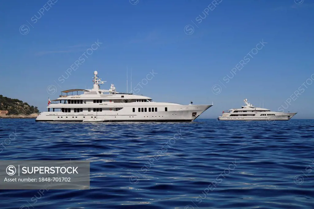 Motor yachts, April Fool, built by Feadship, length 60.96 metres, built in 2006, and Majestic, built by Feadship, length 61.2 metres, built in 2007, o...