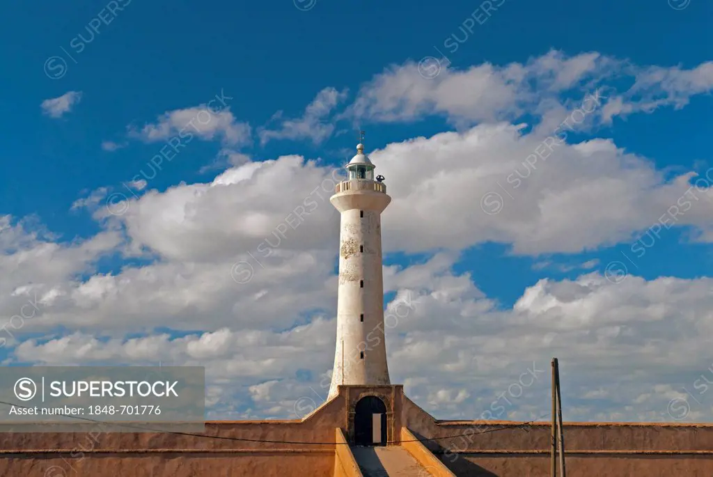 Clouds above the lighthouse of Rabat, Phare de Rabat, at the Atlantic Ocean, Morocco, Africa