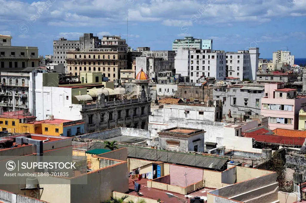View over the rooftops, historic district of Havana, Habana Vieja, Cuba, Greater Antilles, Caribbean, Central America, America