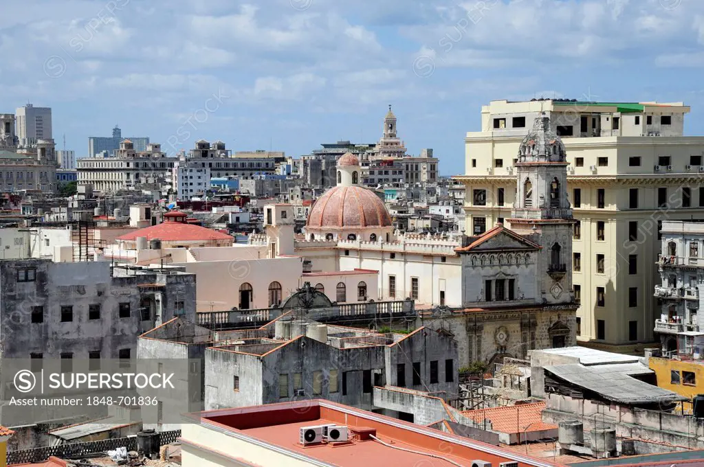 View over the rooftops, historic district of Havana, Habana Vieja, Old Havana, Cuba, Greater Antilles, Caribbean, Central America, America