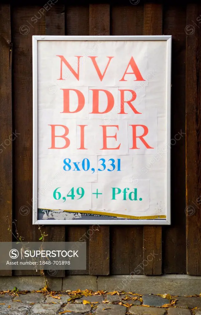Poster, lettering NVA, DDR, Bier, German for NVA, GDR, beer, Leipziger Strasse street, Dresden, Saxony, Germany, Europe
