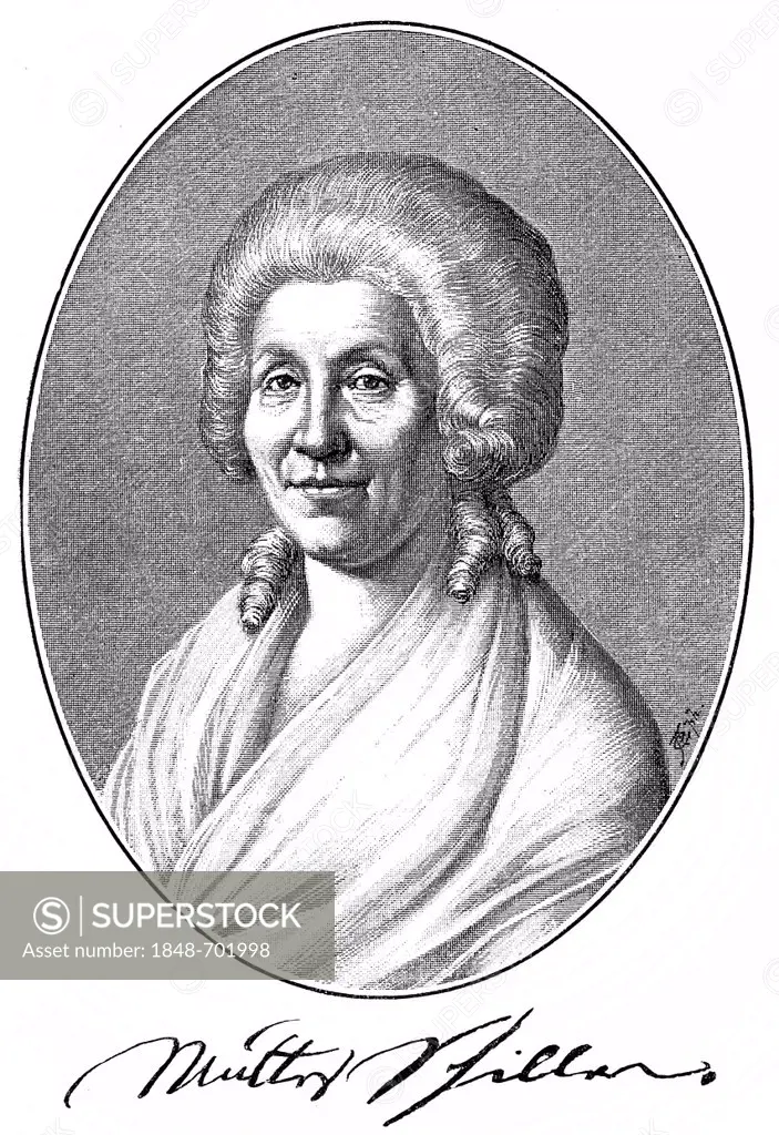 Historical print, portrait of Elizabeth Schiller, 1732 - 1802, nee Kodweiss, the mother of Friedrich von Schiller, from the Bildatlas zur Geschichte d...
