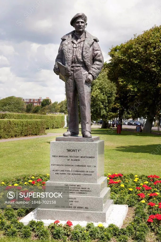 Statue of Field Marshal Viscount Montgomery opposite the D Day Museum in Southsea, Portsmouth, Hampshire, England, United Kingdom, Europe