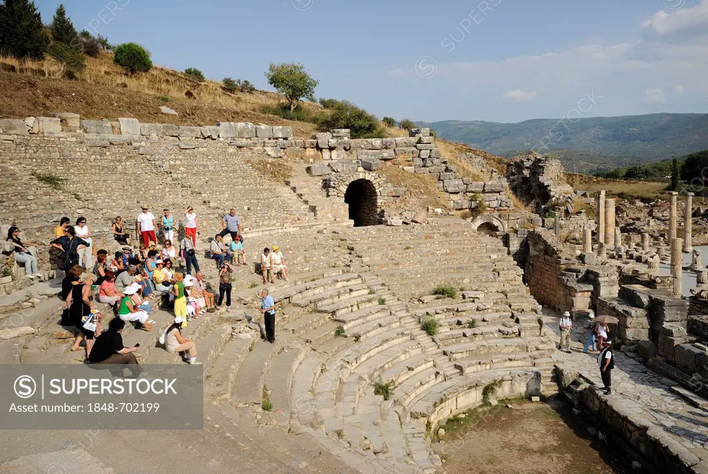 Greco-Roman Odeion, concert hall, or Bouleuterion, small amphitheatre, excavations at Ephesus, Efes, UNESCO World Heritage Site, rear portico of the R...
