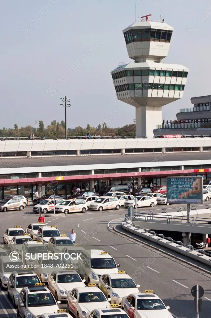 Taxi queue, tower, Berlin Tegel Otto Lilienthal Airport, Berlin, Germany, Europe