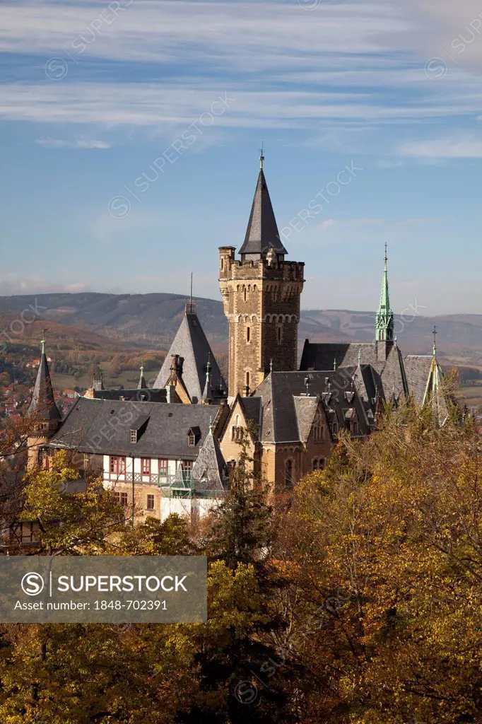 Castle as seen from Agnesberg mountain, Wernigerode, Harz mountain range, Saxony-Anhalt, Germany, Europe, PublicGround