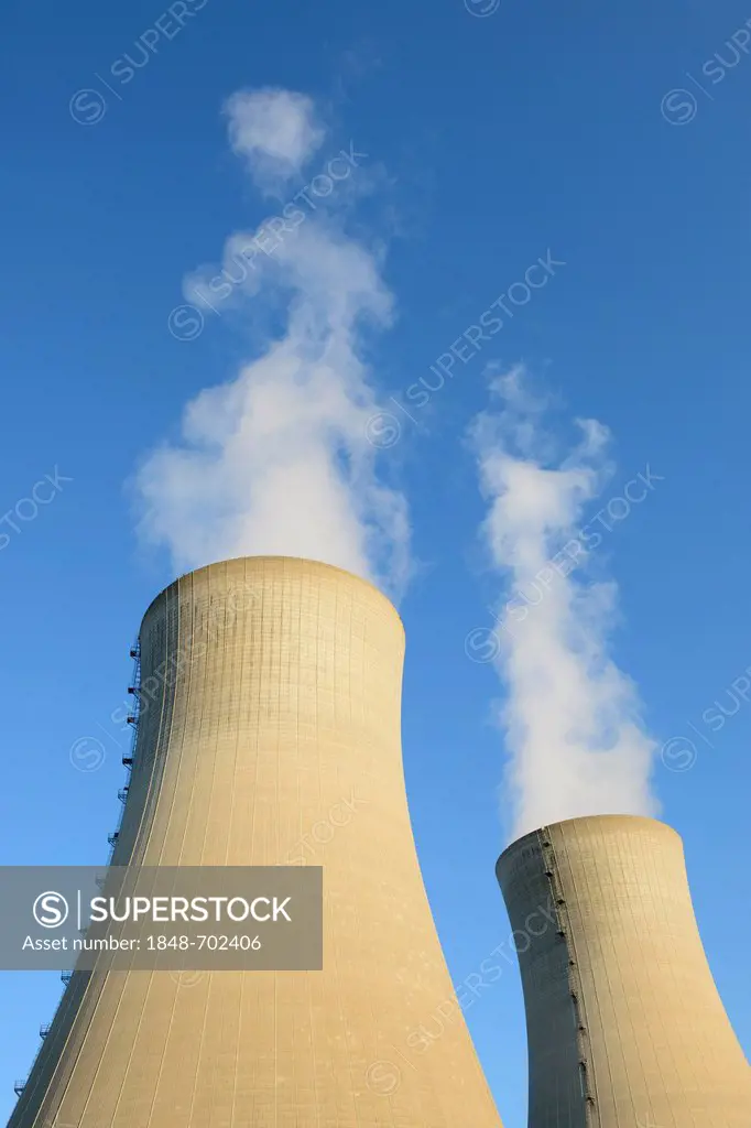 Cooling towers of Grafenrheinfeld Nuclear Power Plant, near Schweinfurt, Lower Franconia, Bavaria, Germany, Europe