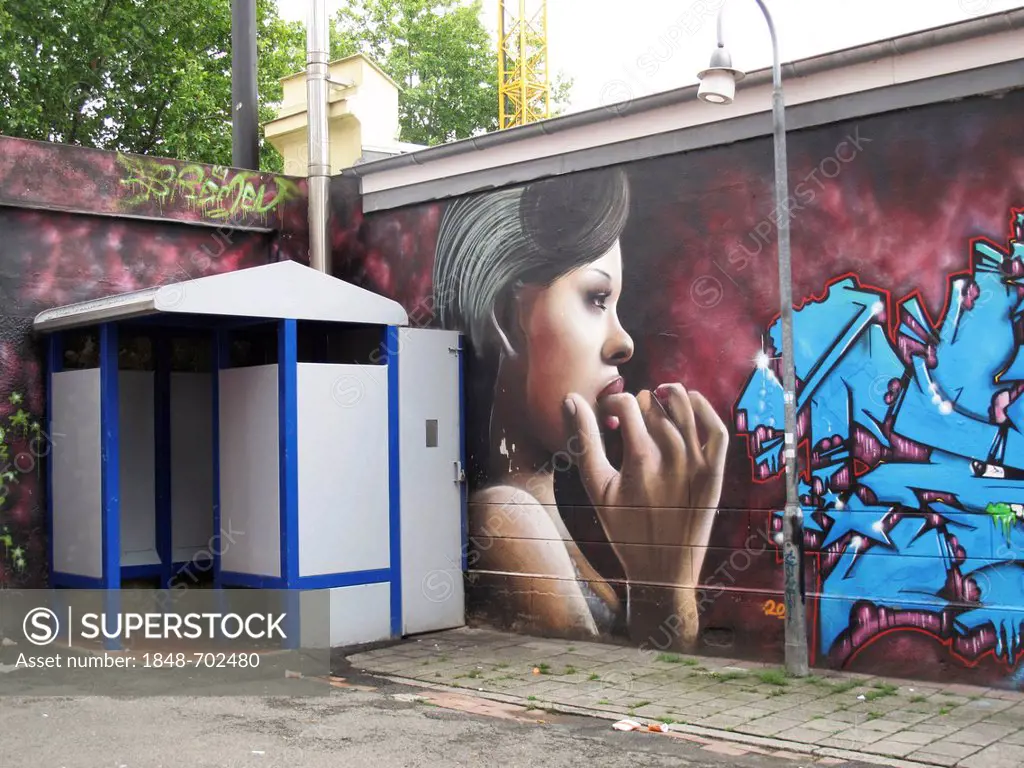 Graffiti of a prostitute, Helenenstrasse, street of brothels, Bremen, Germany, Europe