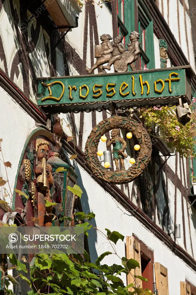 Drosselhof wine bar in the Drosselgasse, Rudesheim, Rheingau, Hesse, Germany, Europe