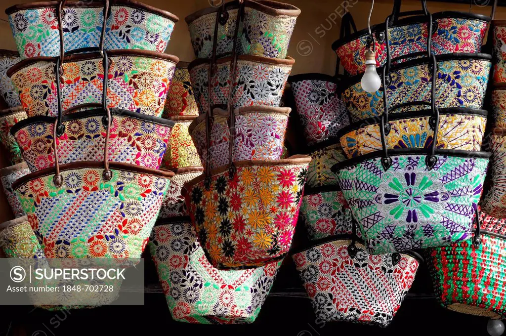 Baskets, souvenirs, Medina, souks of Marrakech, Morocco, Africa