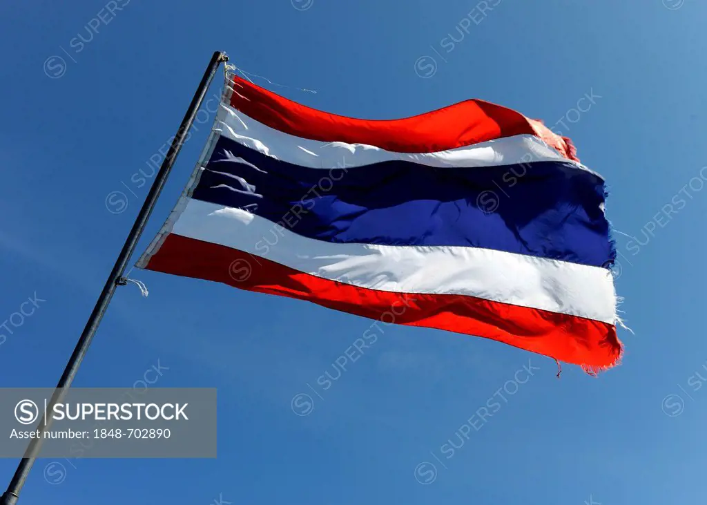 Thai flag flying in the wind, Thailand, Asia