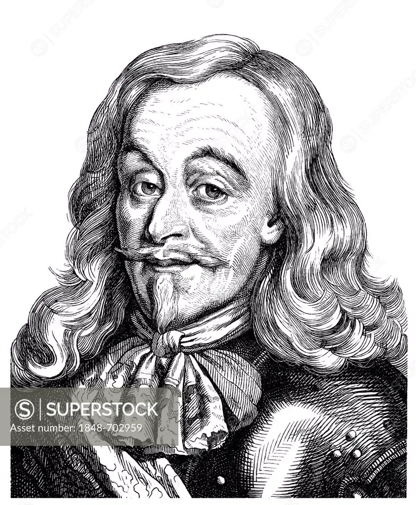 Historical drawing from the 19th Century, portrait of Ernst I the Pious, 1601 - 1675, Wettin, Duke of Saxe-Gotha
