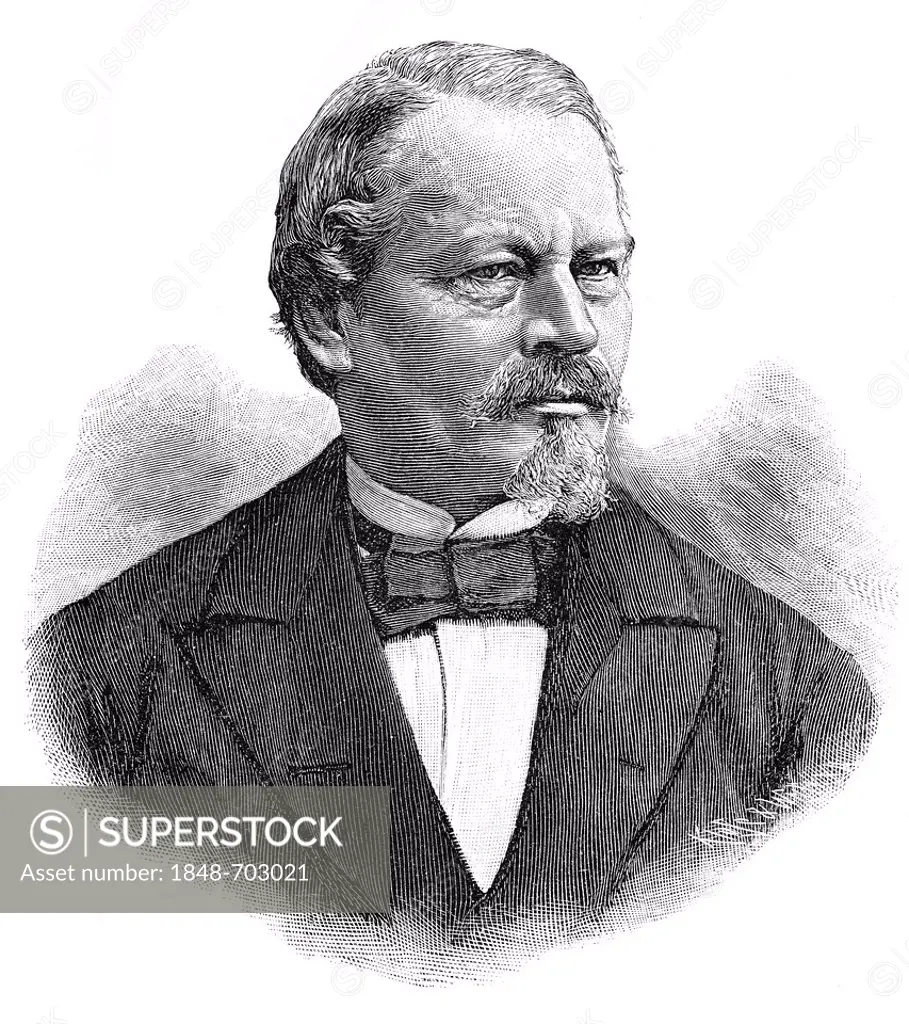 Historical illustration from the 19th century, portrait by Gustav Freytag, 1816 - 1895, a German writer