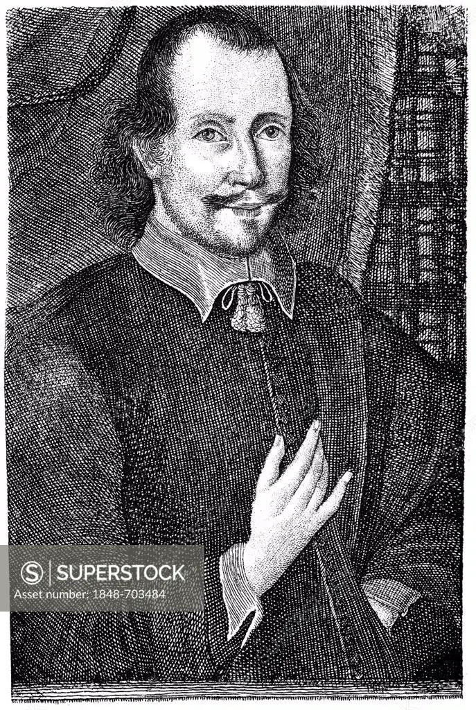 Historical engraving, portrait of Simon Dach, 1605 - 1659, German poet of the Baroque period