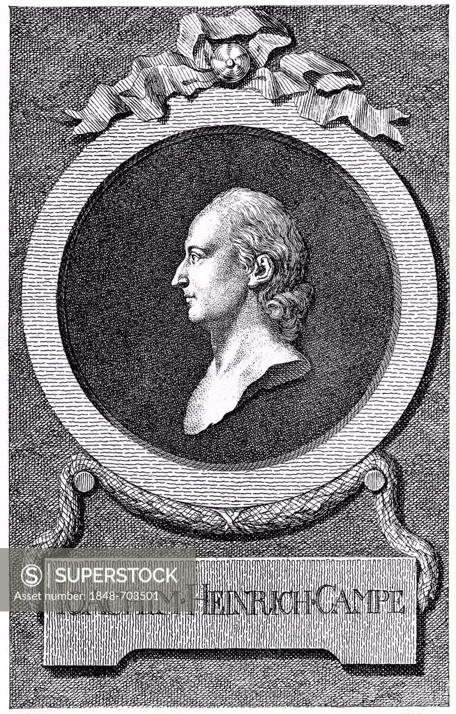 Historical illustration from the 19th century, portrait of Joachim Heinrich Campe, 1746 - 1818, a German writer of the Enlightenment, linguist, educat...