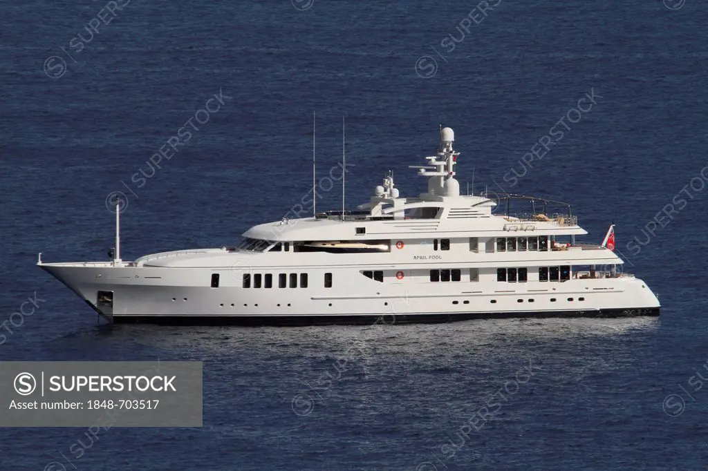 Motor yacht, April Fool, built by Feadship, length 60.96 metres, built in 2006, on the Côte d'Azur, Mediterranean, France, Europe