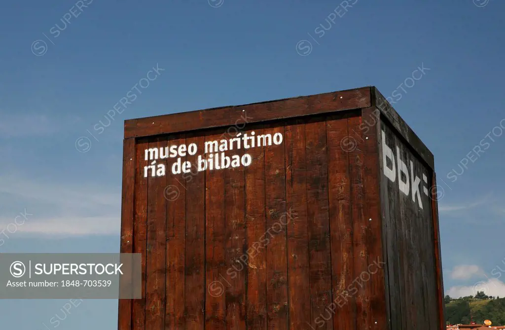 Container as signage, Maritime Museum, Bilbao, Basque Country, northern Spain, Spain, Europe