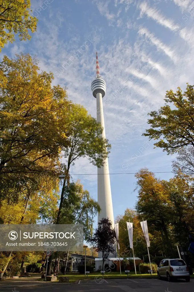 The Stuttgart TV tower in autumn, Stuttgart, Baden-Wuerttemberg, Germany, Europe