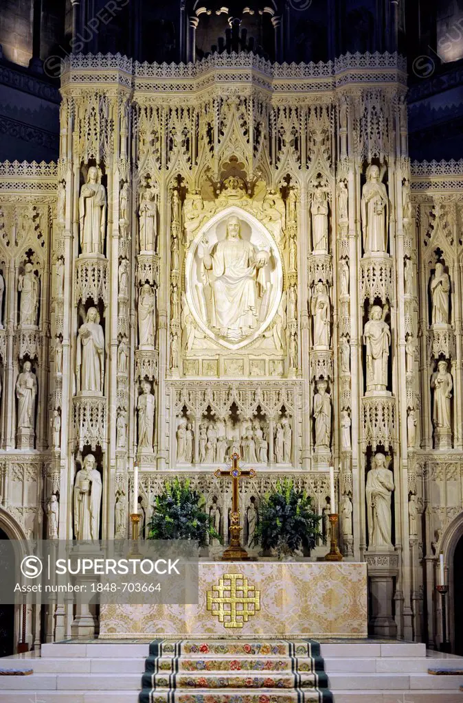 High altar with 110 carved figures, Washington National Cathedral or Cathedral Church of Saint Peter and Saint Paul in the diocese of Washington, Wash...