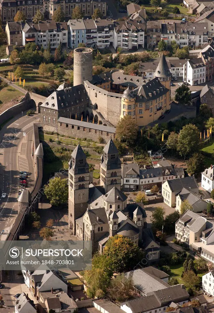 Aerial view, Genovevaburg castle, Mayen, Eifel mountain range, Rhineland-Palatinate, Germany, Europe