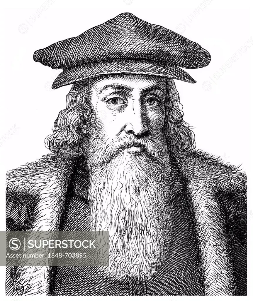 Historical drawing from the 19th Century, portrait of George Bollenhagen, 1542 - 1609, German preacher, teacher and poet