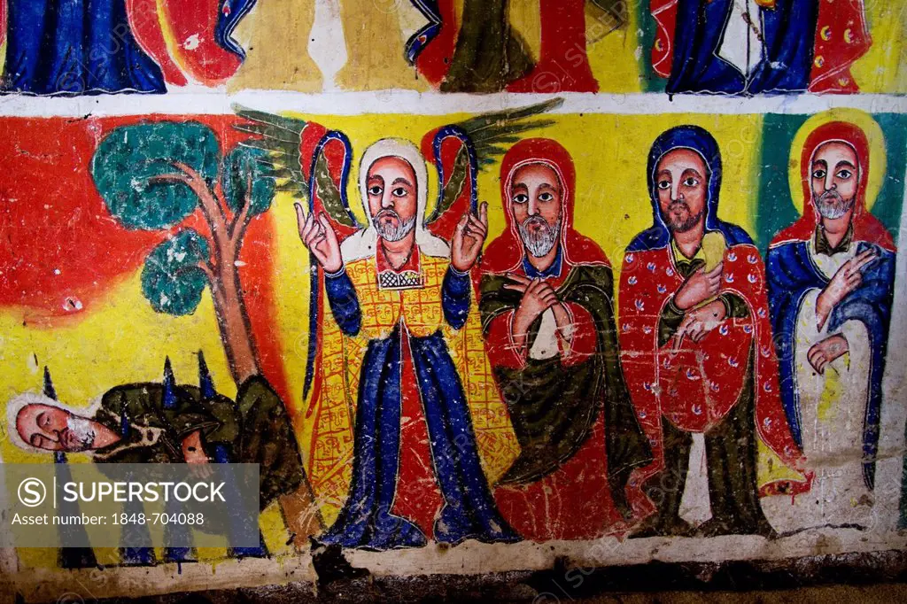 Colourful scene from the Bible, Bet Maryam Monastery, Bahir Dar, Ethiopia, Africa