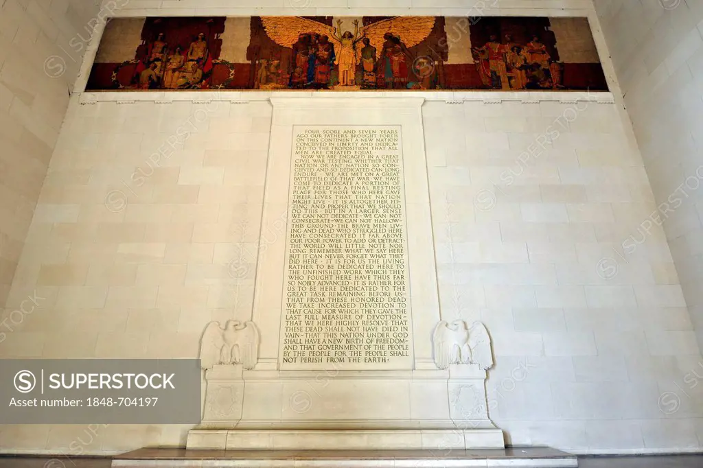 Famous Gettysburg Address speech, Lincoln Memorial, Washington DC, District of Columbia, United States of America, USA