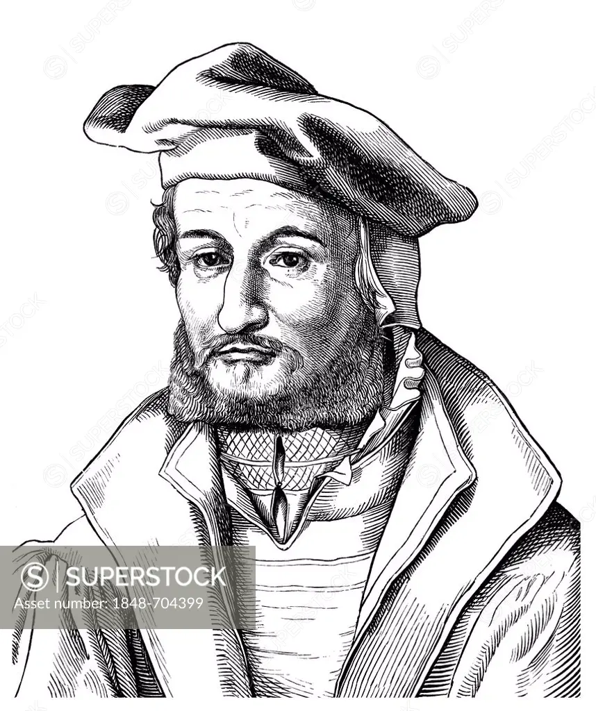 Historical drawing from the 19th Century, portrait of Andreas Osiander, 1498 - 1552, a German theologian and reformer