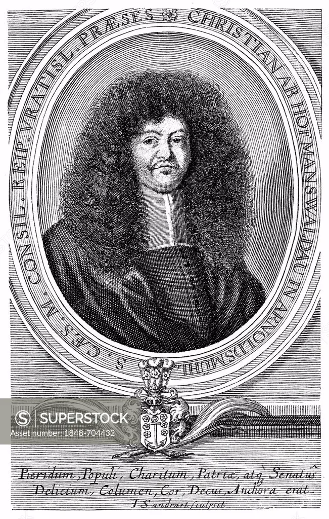 Historical engraving, portrait of Christian Hoffmann von Hoffmannswaldau or Hofmann von Hofmannswaldau, 1616 - 1679, Silesian poet and epigrammist