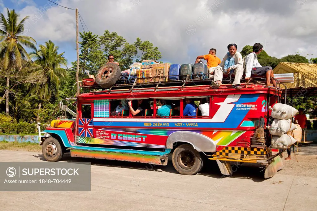 Packed Jeepney, public transport on the island of Palawan, Philippines, Asia