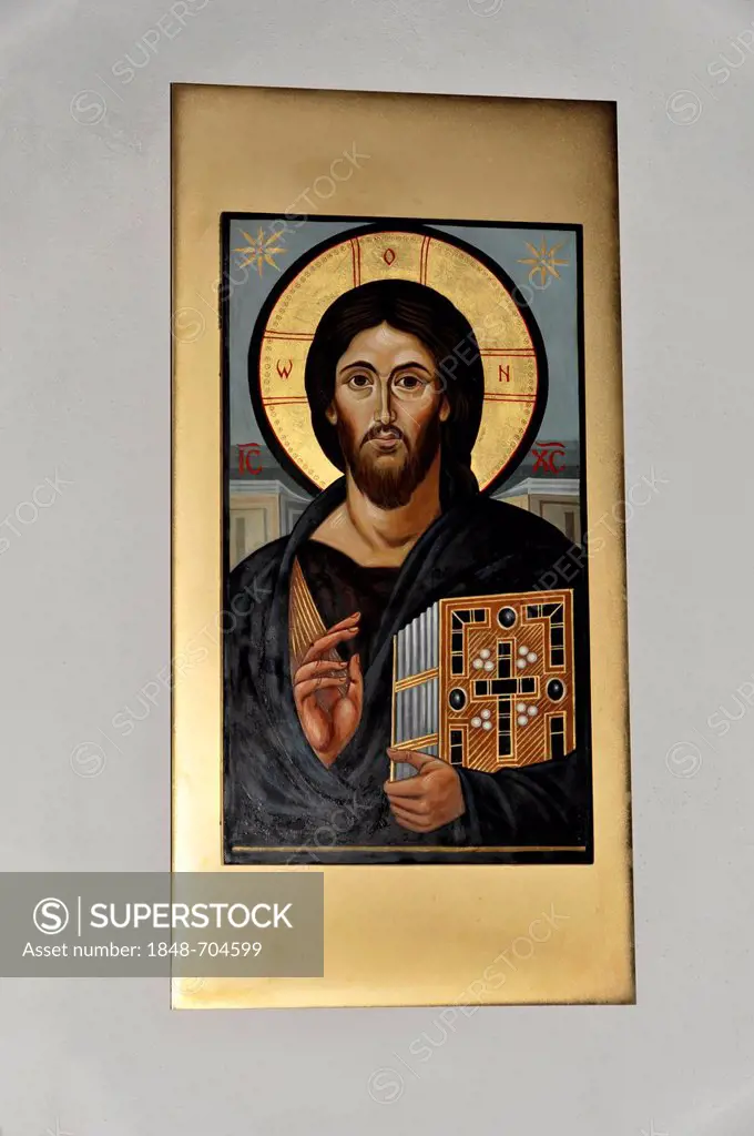 Christ Pantocrator, Christ All-Powerful, church painting, altar area, St. Jakobus parish church, Miltenberg, Bavaria, Germany, Europe