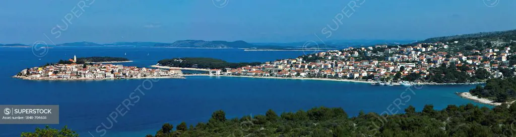 Panoramic view of the Primosten peninsula, central Dalmatia, Dalmatia, Adriatic coast, Croatia, Europe, PublicGround