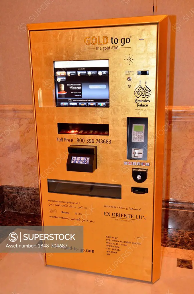 Gold machine Gold to go in the Emirates Palace Hotel, Abu Dhabi, United Arab Emirates, Arabia, Asia