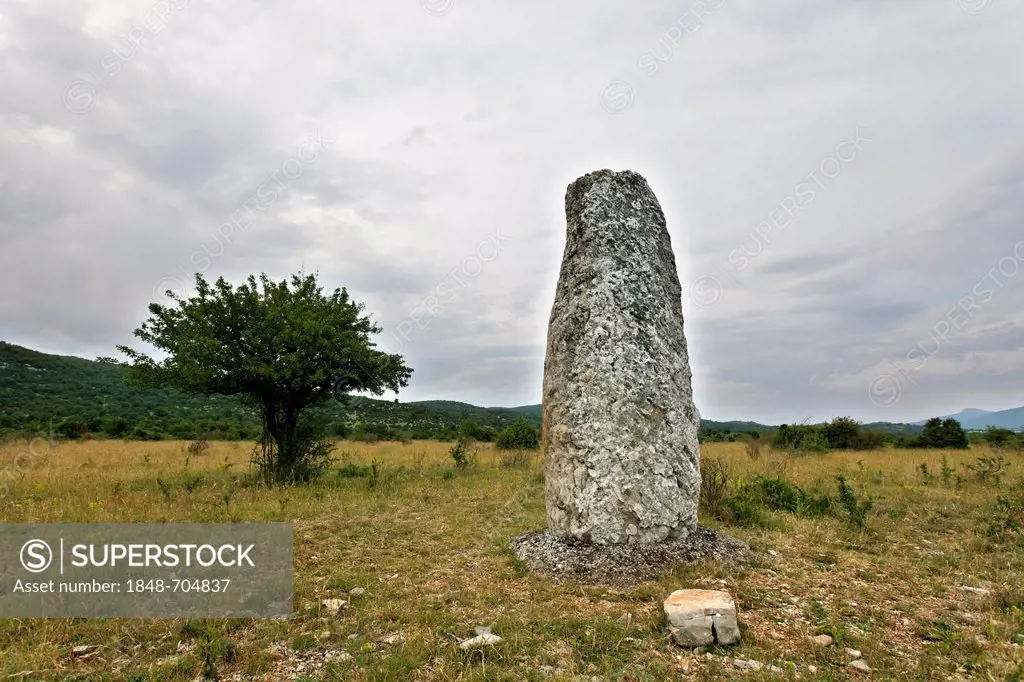 Menhir of Le Coulet near Navacelles, Causse of Blandas, The Causses and the Cevennes, Mediterranean agro-pastoral cultural landscape, UNESCO World Her...