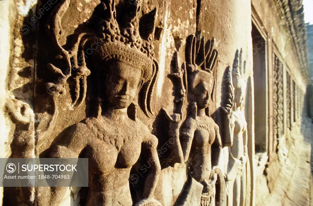 Rock carvings, Angkor Wat, Siem Reap, Cambodia, Southeast Asia