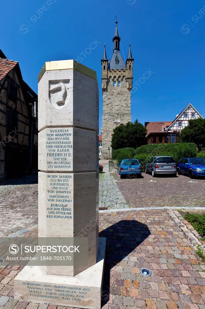The Blue Tower, western keep of the former Staufen Imperial Palace, historic town centre of Bad Wimpfen, Neckartal, Baden-Wuerttemberg, Germany, Europ...