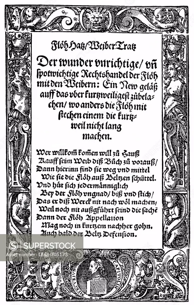 Historic print, title page by Johann Baptist Fischart, 1546 - 1591, an early Modern High German writer, from Bildatlas zur Geschichte der Deutschen Na...