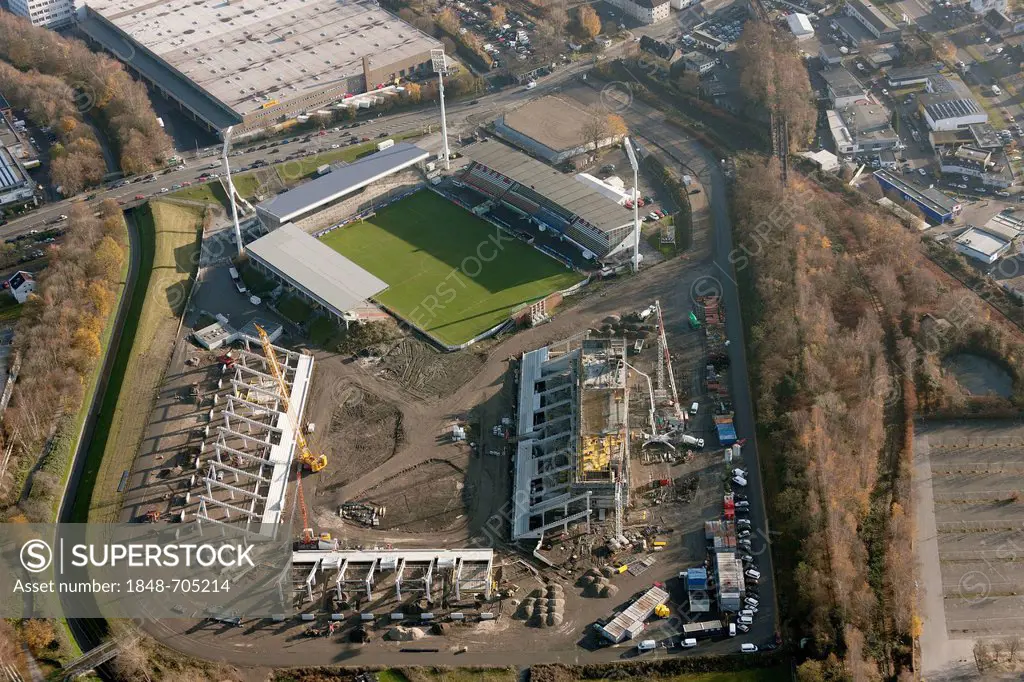 Aerial view, Georg-Melches-Stadion, stadium, Hafenstrasse street, Essen, Ruhr Area, North Rhine-Westphalia, Germany, Europe