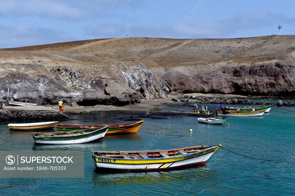 Boats in the harbour of Pedra de Lume, Sal, Cape Verde, Africa